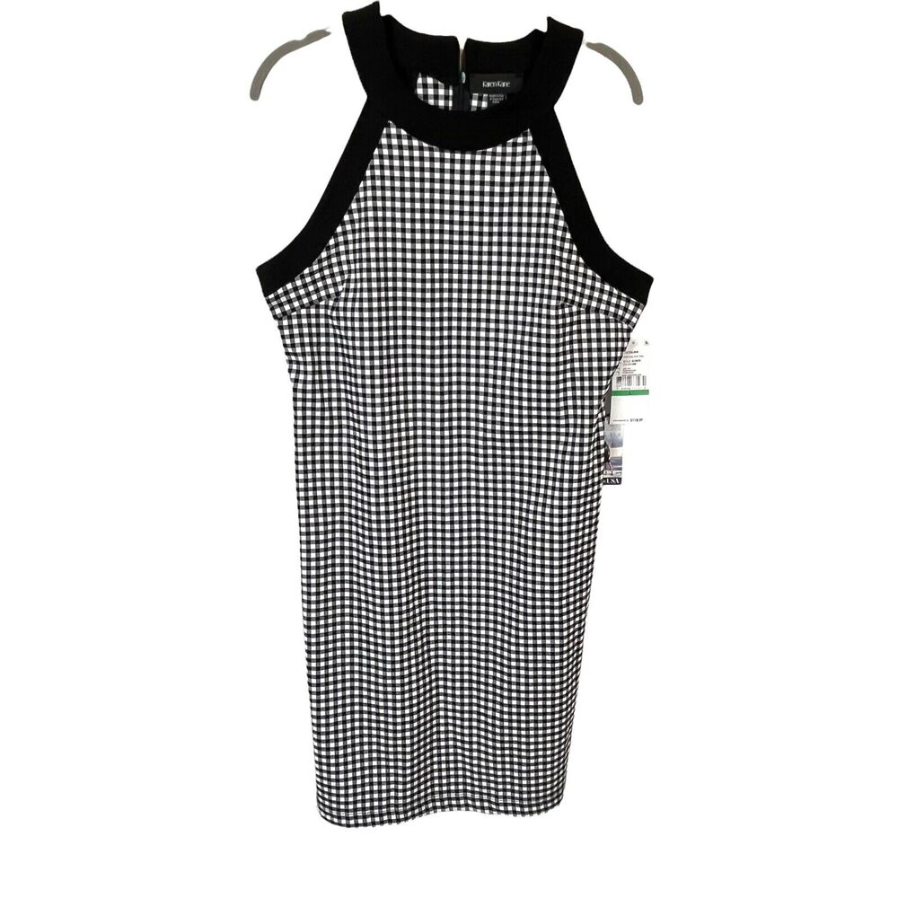 Karen Kane Gingham Dress 2L19576 Catalina Halter Ponte Knit Sheath SZ L MSRP 118